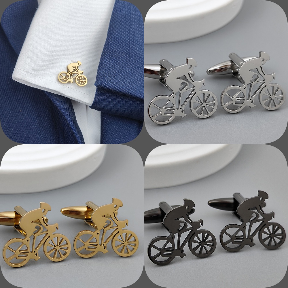 Men Formal Wear With Tie - Fiets Racer Vergulde Manchetknopen, Zwarte Roestvrijstalen