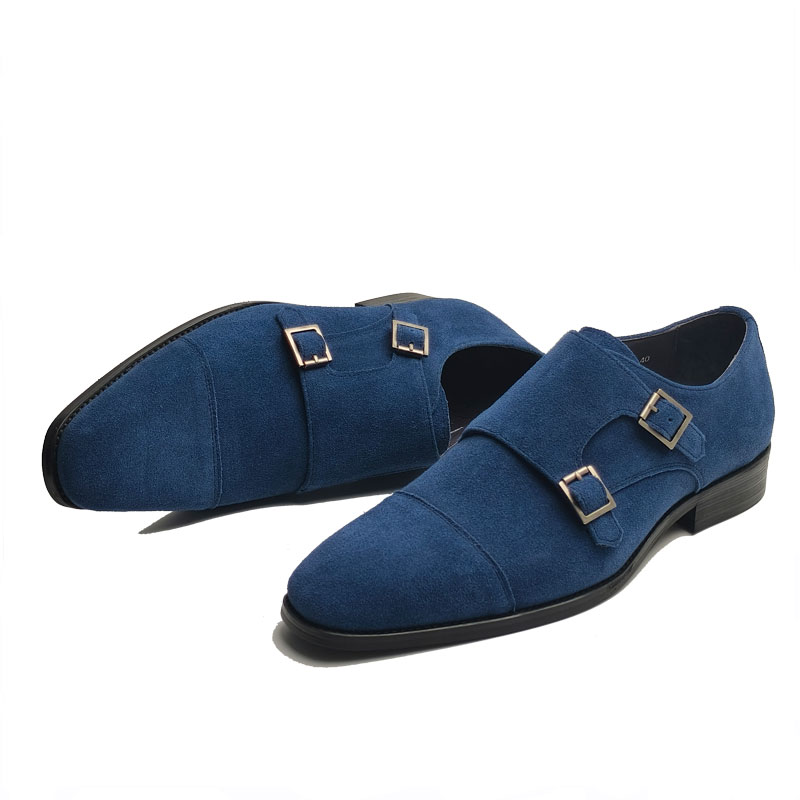 Formal Upper Wear Men - Modieuze blauwe leren herenschoenen van rundleer,