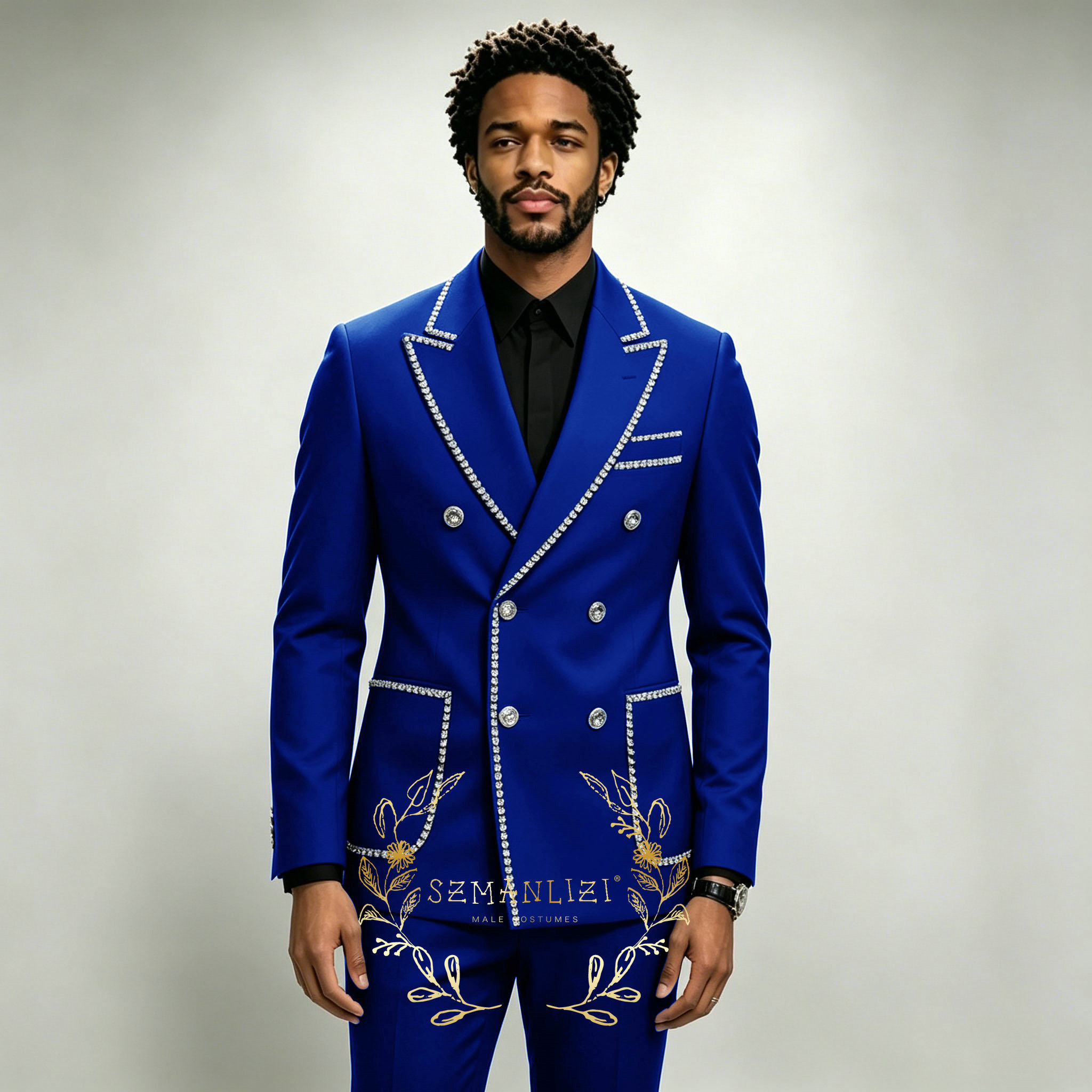Men'S Formal Wear In Wedding - Luxe Herenkostuums 2-delig Koningsblauw Kristallen Gespikte