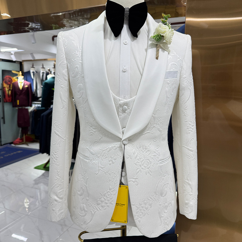 Men'S Formal Wear In Wedding - Heren trouwpak wit 3-delig jacquard pak