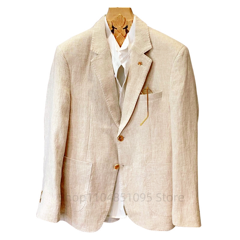 Men Formal Wear Design - Beige herenpak linnen blazers jassen zakelijk