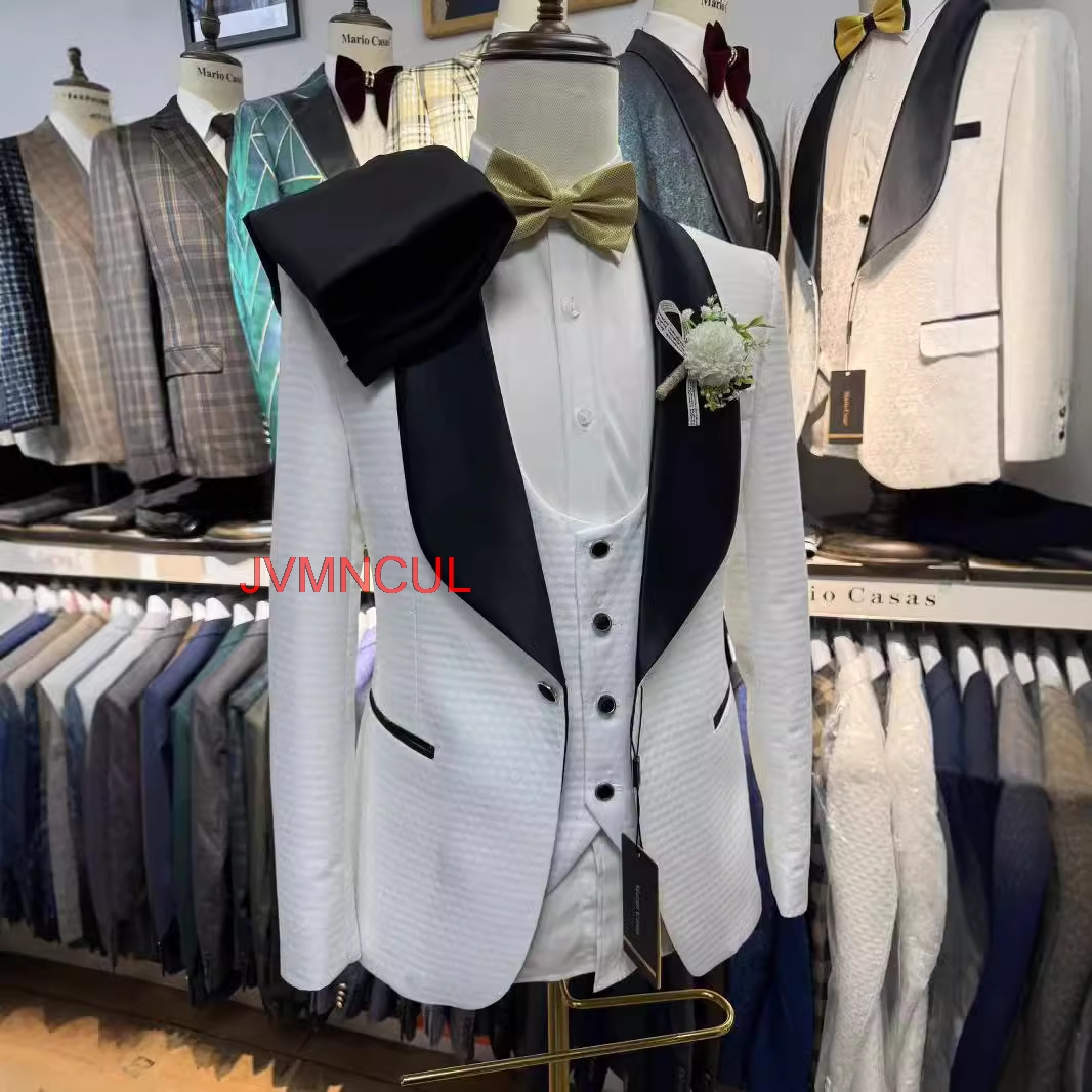 Men'S Formal Wear For Reception - 2026 Heren Wit Jacquard 3-delig Pak