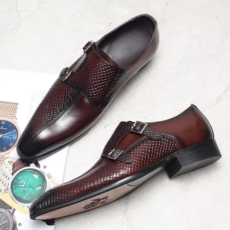 Scale - Men Formals & Ethnic Wear - Britse stijl visgraatpatroon dubbele gespschoenen heren