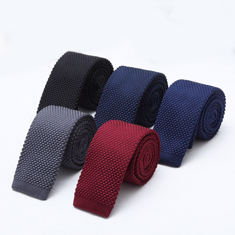 Men Formal Wear With Tie - 6cm Effen Zwart Wit Gebreide Stropdassen