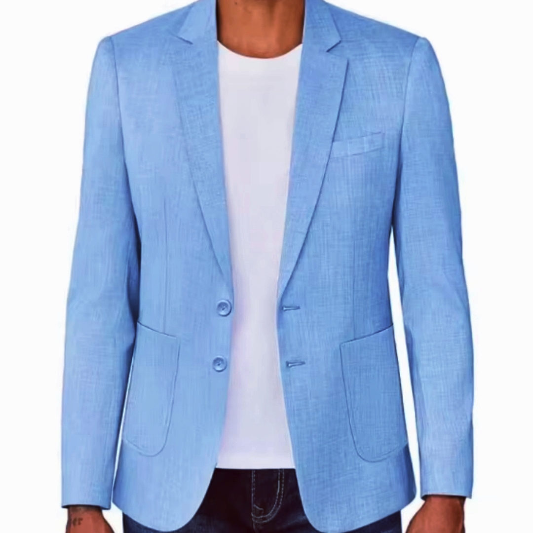Men Formal Wear Design - Slim Fit Heren Beige/Blauw Linnen Blazer
