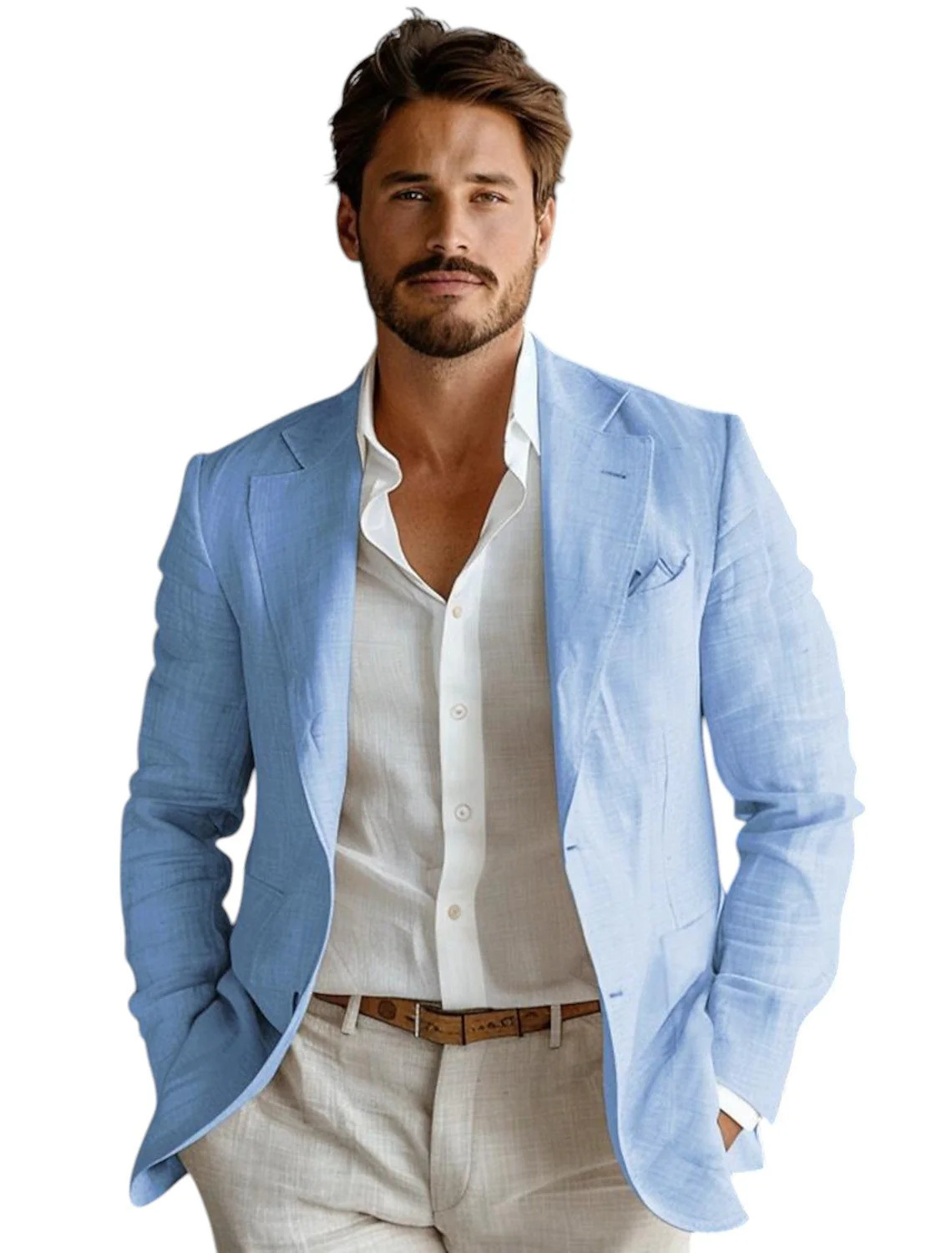 Men Formal Wear Design - Blauwe Slim Fit Heren Linnen Blazer