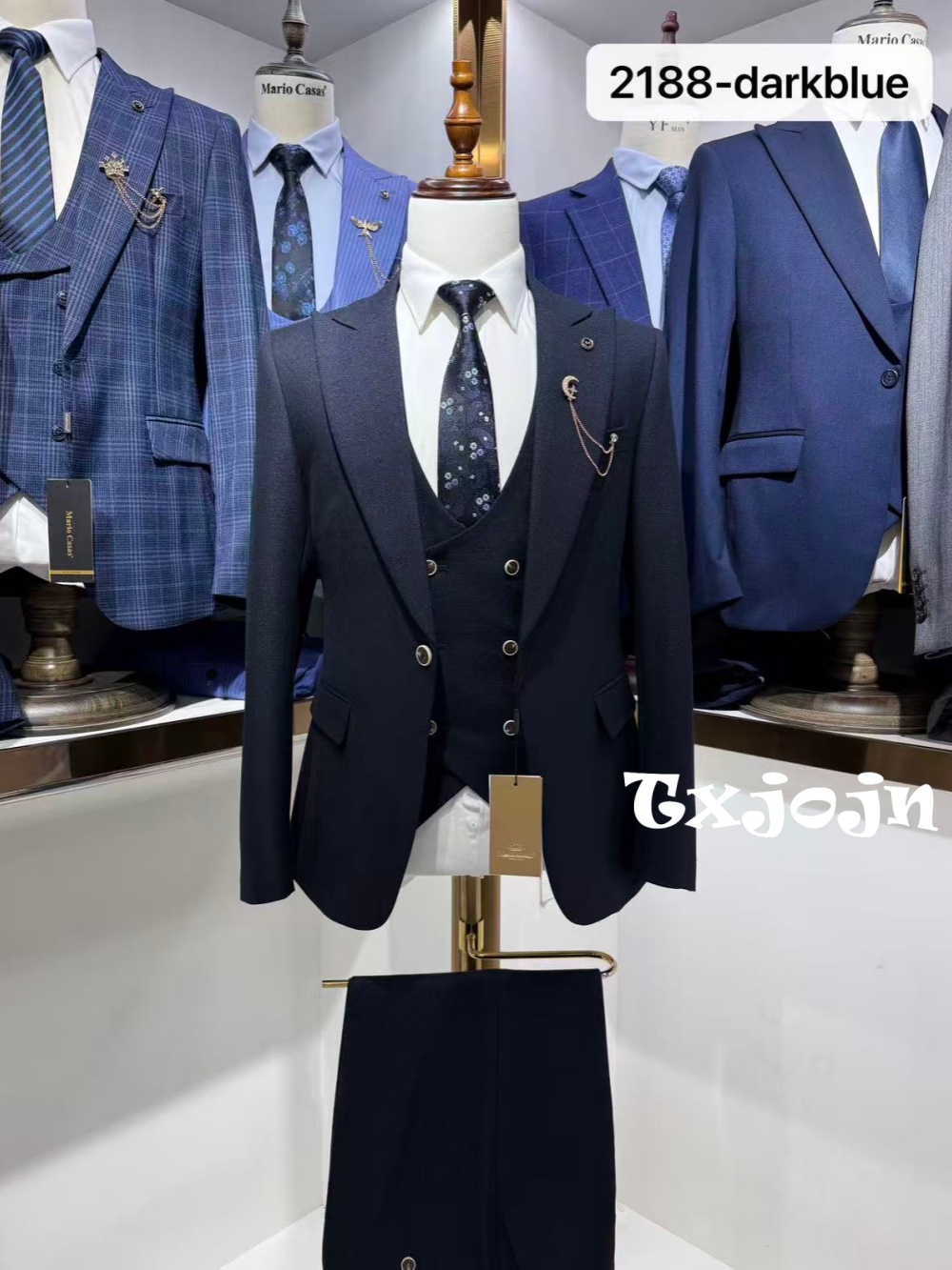 Men Formal Wear Office - Donkerblauw Herenpak 3-delig, zakelijk, stijlvol, met