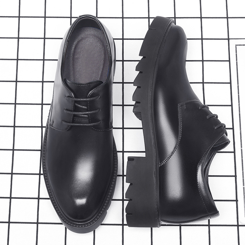 Men Formal Wear Dress - Heren zwarte leren veterschoenen met dikke