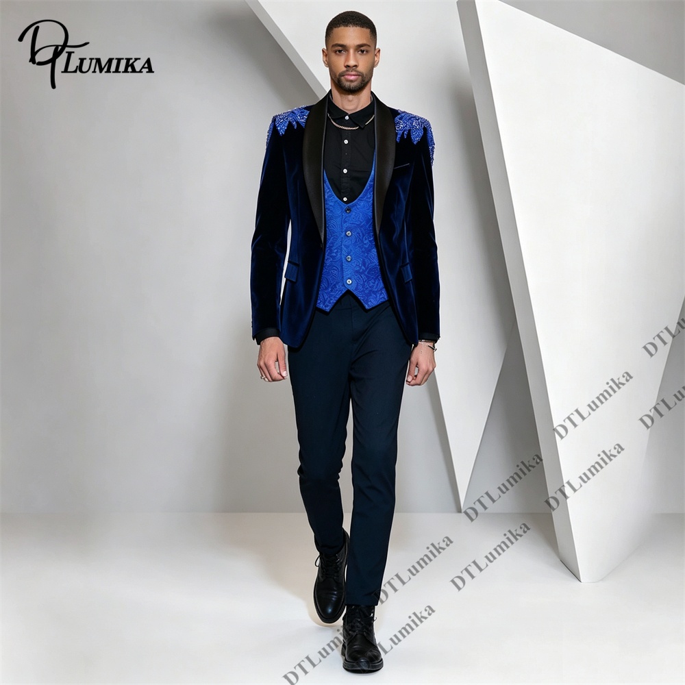 Men'S Formal Wear In Wedding - Peagent Mannen 3 Stuk Fluwelen Pak