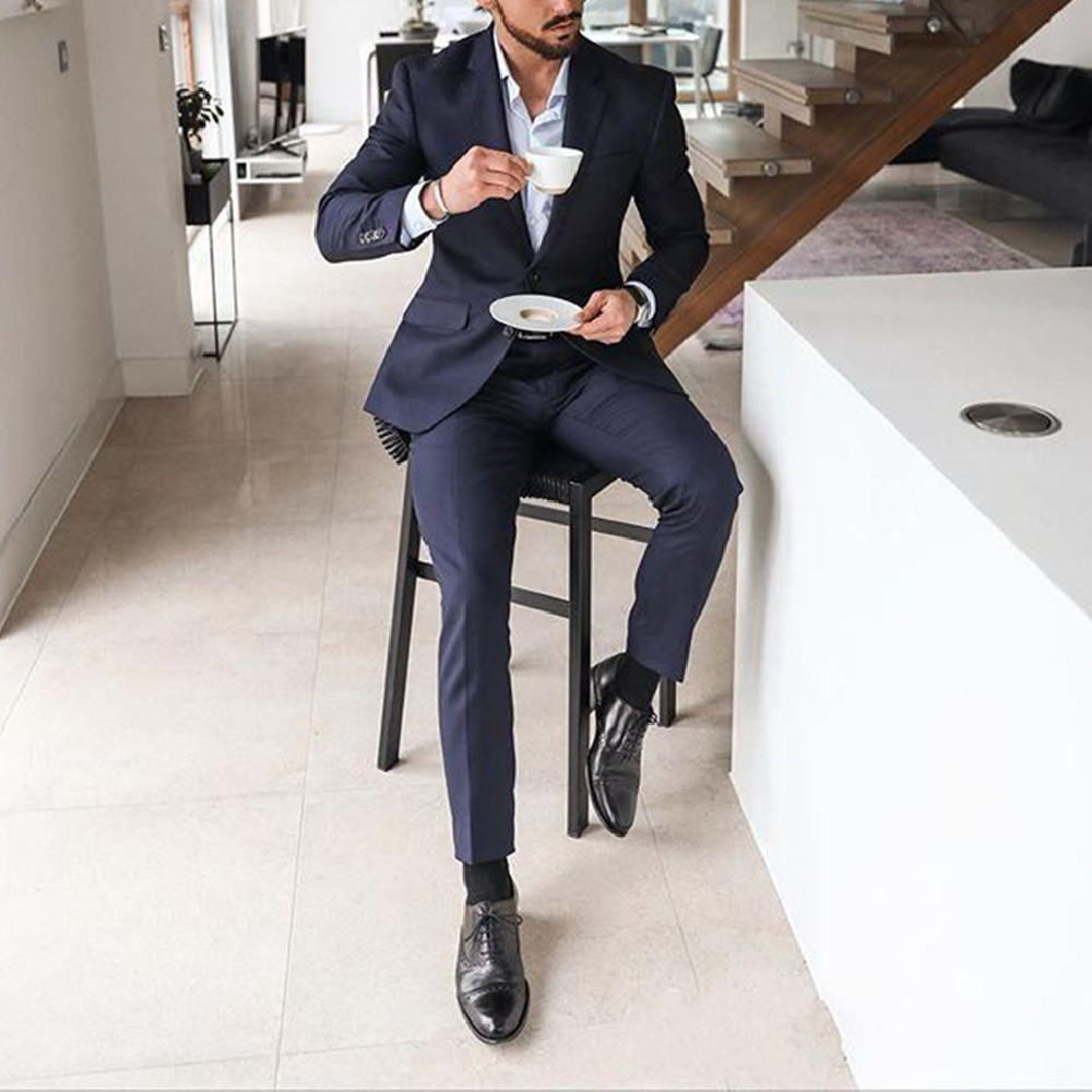 Marineblauwe 2-delige smokingp - Men Formal Wear Design recensie en prijs